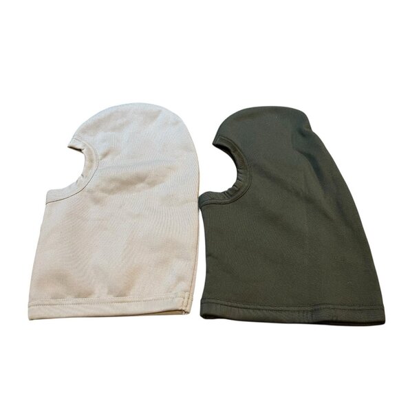 Cold Weather Fleece Open Face Mask Cap Hat Ski Mask Green Beige Lot of 2 New - Picture 3 of 5